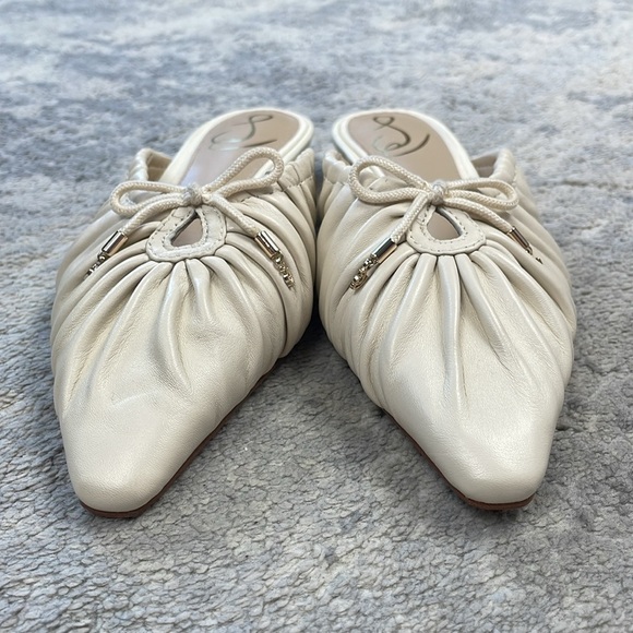 New Sam Edelman Julia Ruched Pointed Toe Flats Ivory Marfil Balletcore Sz 5.5 - Picture 5 of 12
